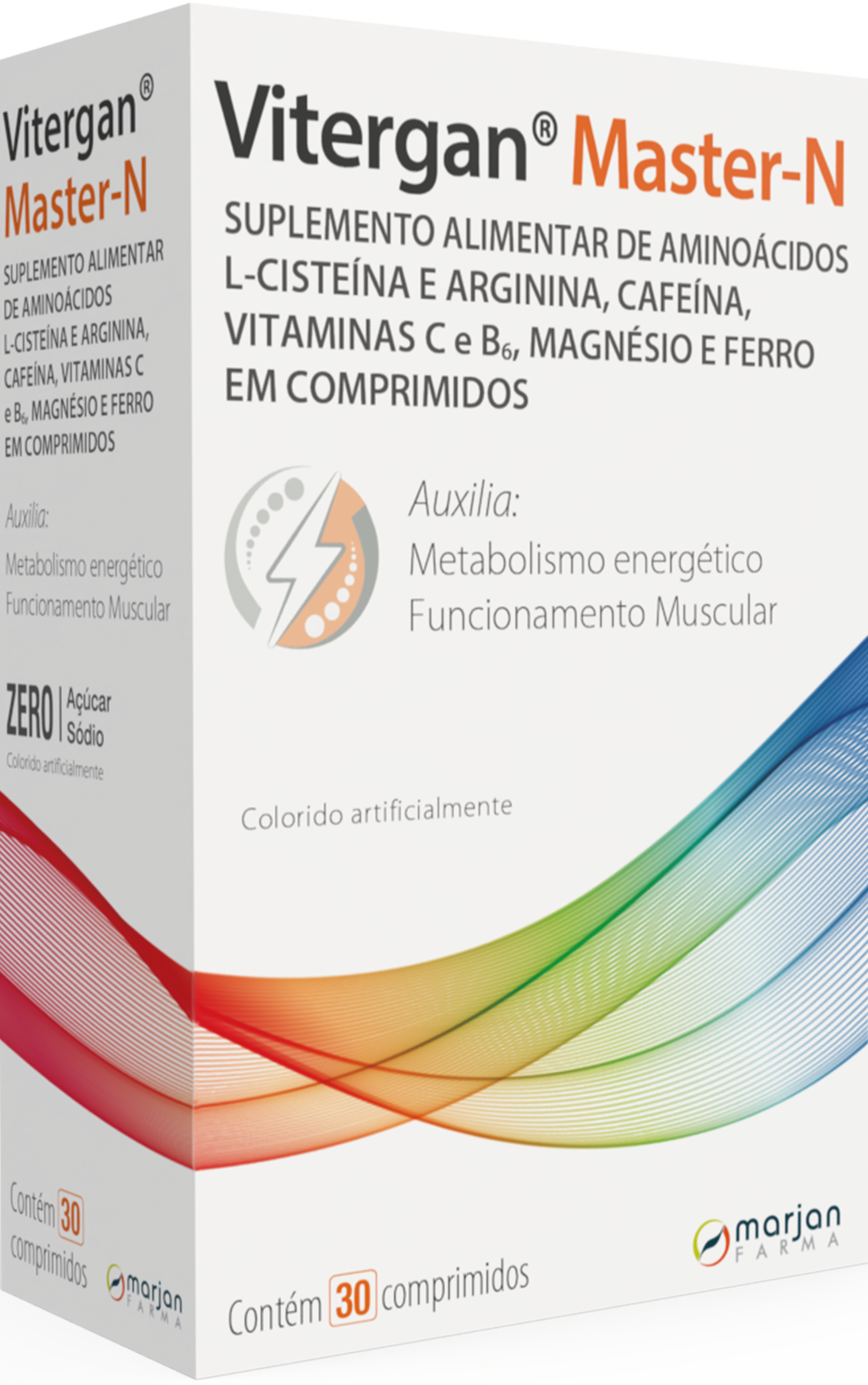 Vitergan® Master-N             Suplemento Alimentar de Aminoácidos L-Cisteína                 e Arginina, Cafeína, Vitaminas C e B6, Magnésio e Ferro em comprimidos                               Ver mais